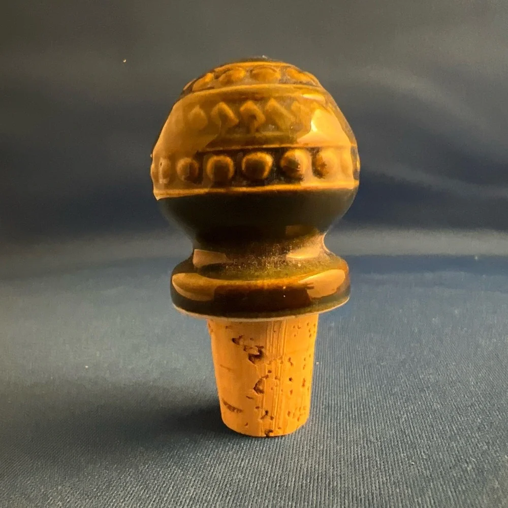Set of 3 Vintage Ceramic/Porcelain Bottle Stoppers Blue And Sand Colors